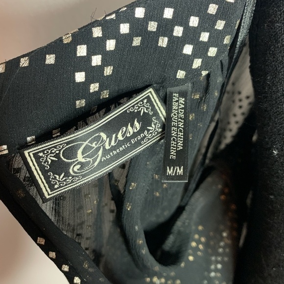 Guess Black & Metallic Gold Sheer Blouse Top - Picture 6 of 8